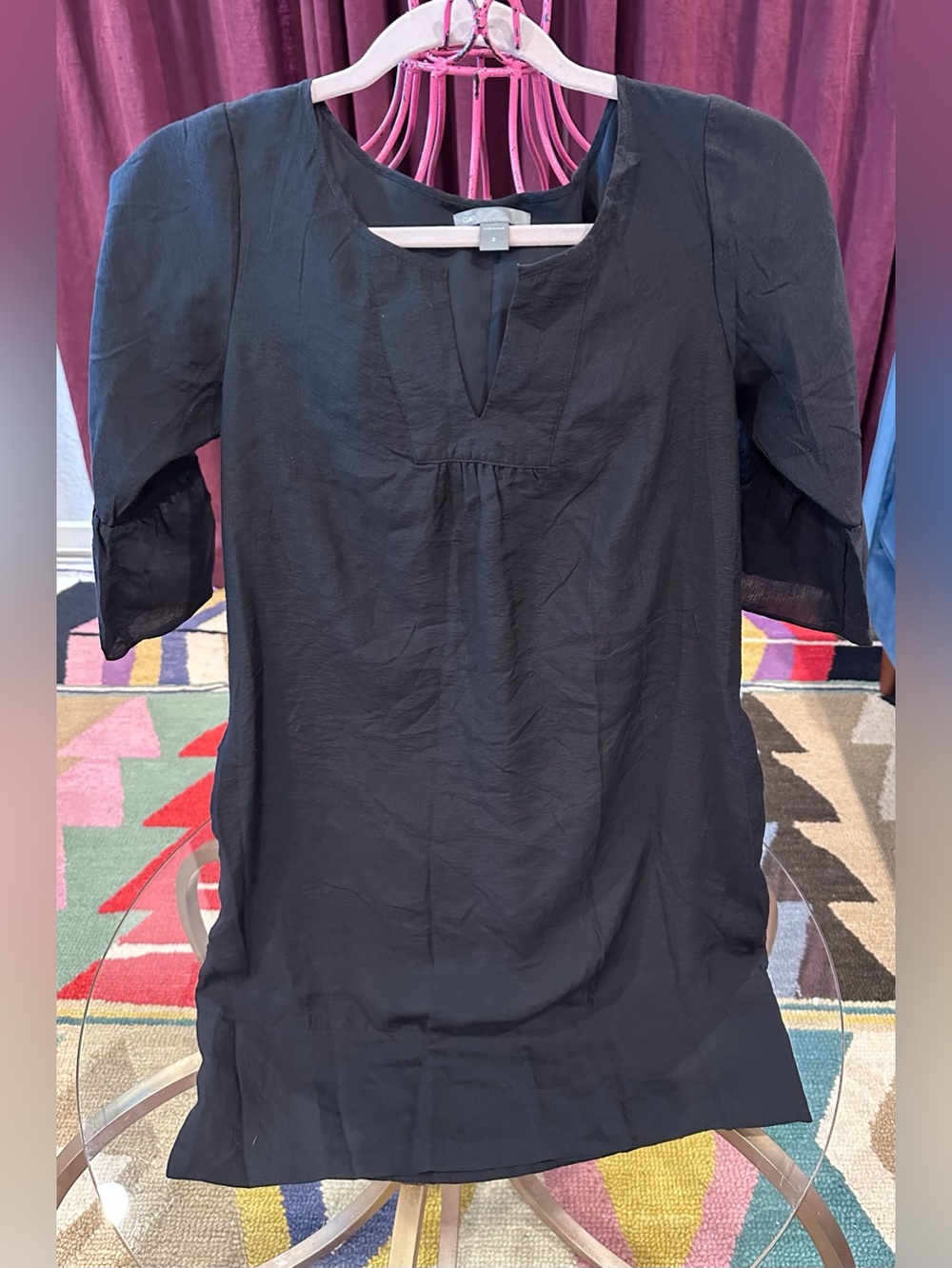 GAP Black Split-Neck crinkle Tunic